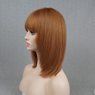 Dark Blonde Layered Bob 100% Human Hair Wig With Bangs None Lace