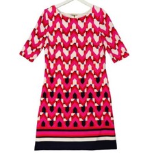 ELIZA J Geometric Shift Dress Women SZ 10 3/4 Sleeve Pink Red Office Work Casual