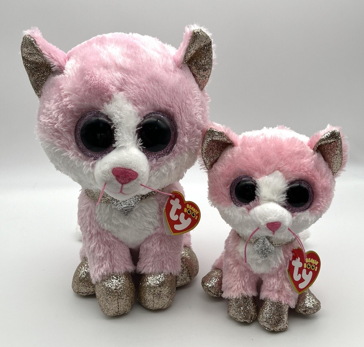 PANINI Portachiavi Peluche Beanie Boo Fiona | Gattina Rosa Glitter Con Collana, Ty Clip