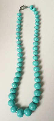 Collier Perles Bleues Turquoise Imitation - Bijou Fantaisie Bleu Pierre