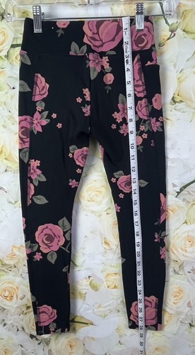 Justice Black Floral Leggings Girls Size 8 Pink Roses Thicker Material Pants - Picture 6 of 6