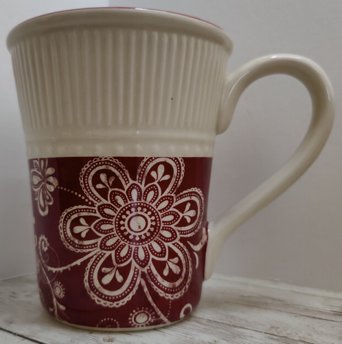 Set of 5 Pier 1 Imports MARIBETH Deep Red Floral Boho Print Ironstone Cups/ Mugs - Picture 5 of 12