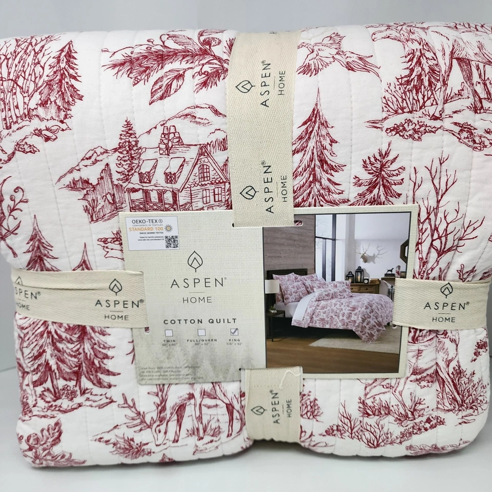 Edredón y fundas de algodón Woodland Christmas Cabin Farmhouse Ciervo Reno King Foto 4 de 4