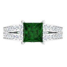 1.16 Ct Princess Cut Natural Emerald  Diamond Wedding Ring 925 Sterling Silver