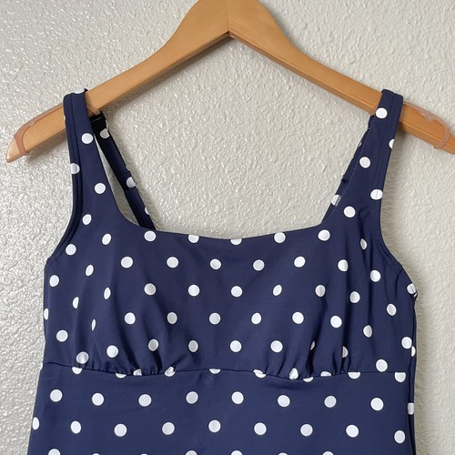 Lands End Sz 6 Navy Blue Polka Dots Underwire Padded Squareneck Tankini Top - Picture 2 of 11