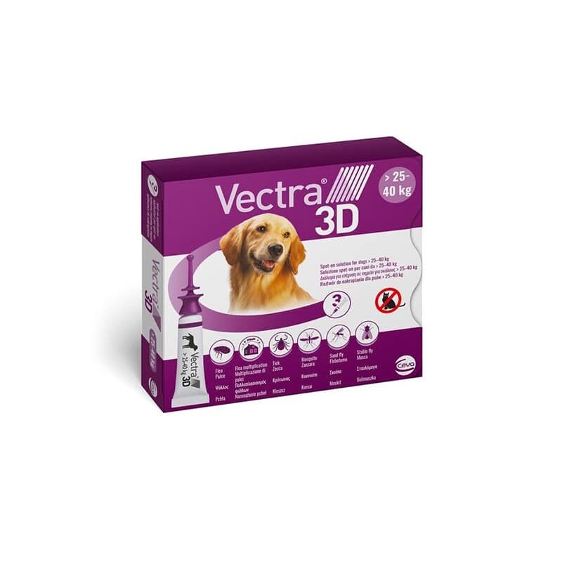 VECTRA 3D Cane 25-40 Kg 3 Pipette ⇢ Antiparassitario CANI di taglia Medio Grande