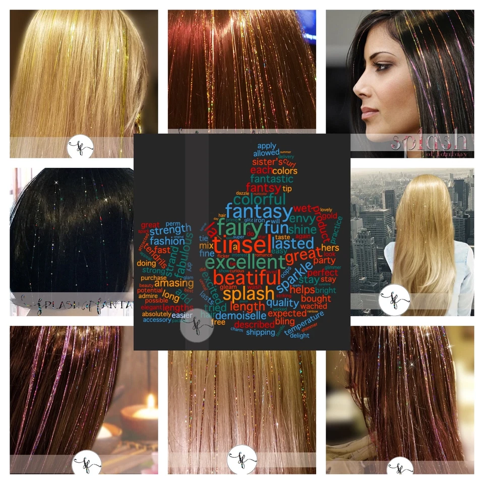 NUEVO OROPEL PARA CABELLO BRILLANTE 20"/40" 100 HEBRAS (elige color) vendedor de EE. UU. Foto 4 de 4