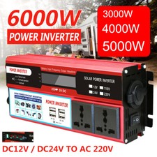 6000W Power Inverter DC 12/24V To AC 110/220V Car Pure Sine Wave Solar Converter