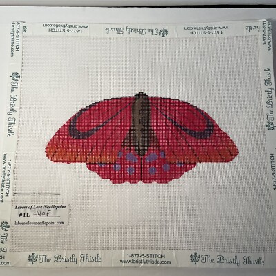 Labors of Love Needlepoint Red Moth Butterfly Handpainted Design LL440F