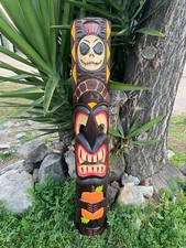 Halloween Tiki Wood Mask Vampire Fangs Tropic...