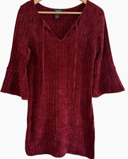 Papillon Sweater Dress Maroon Red 3/4 Sleeve Knee Length Keyhole Neck Sz S