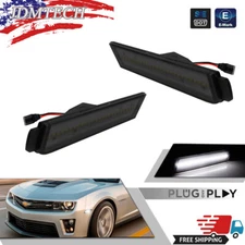 2x Smoked LED White Front Side Marker Light For Chevrolet Chevy Camaro 2010-2015
