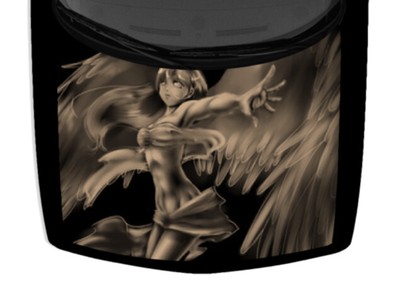 Deep Tan Anime Girl Angel Winged Fairy Truck Hood Wrap Vinyl Decal Graphic Car