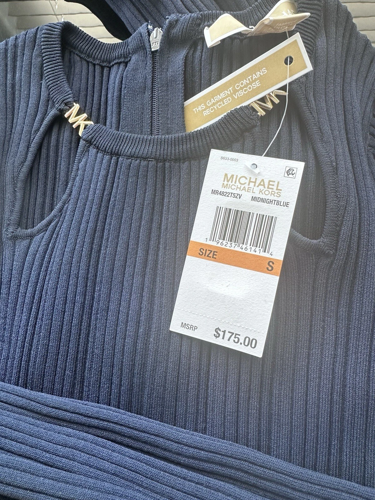 Michael Kors mini abito donna buco della serratura a costine blu notte taglia S