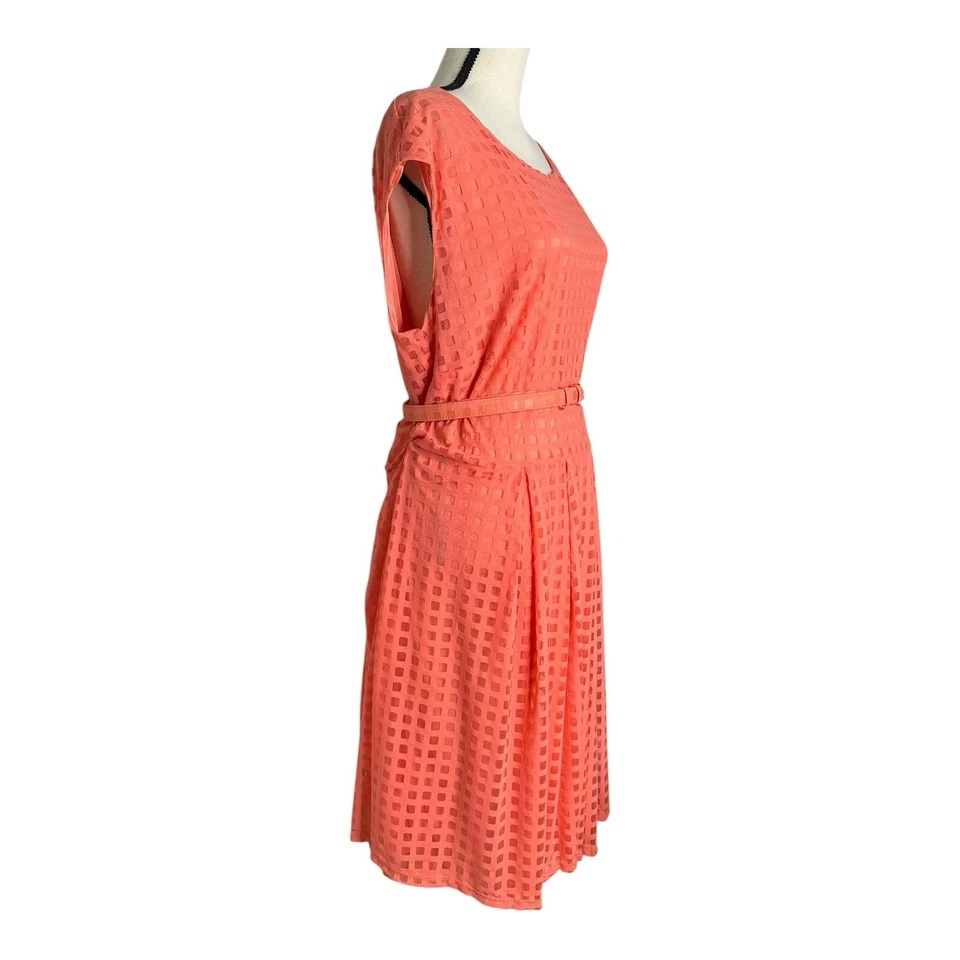 Vestido Alfani para mujer talla 3XL plisado con cinturón midi sin mangas forrado en naranja Foto 3 de 4
