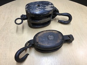 Antique Iron and Wood Pulleys