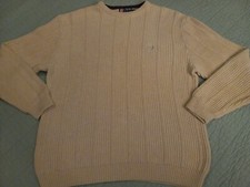 Vintage Men's Large Chaps Ralph Lauren Ivory Cotton Warm Cable Knit Sweater