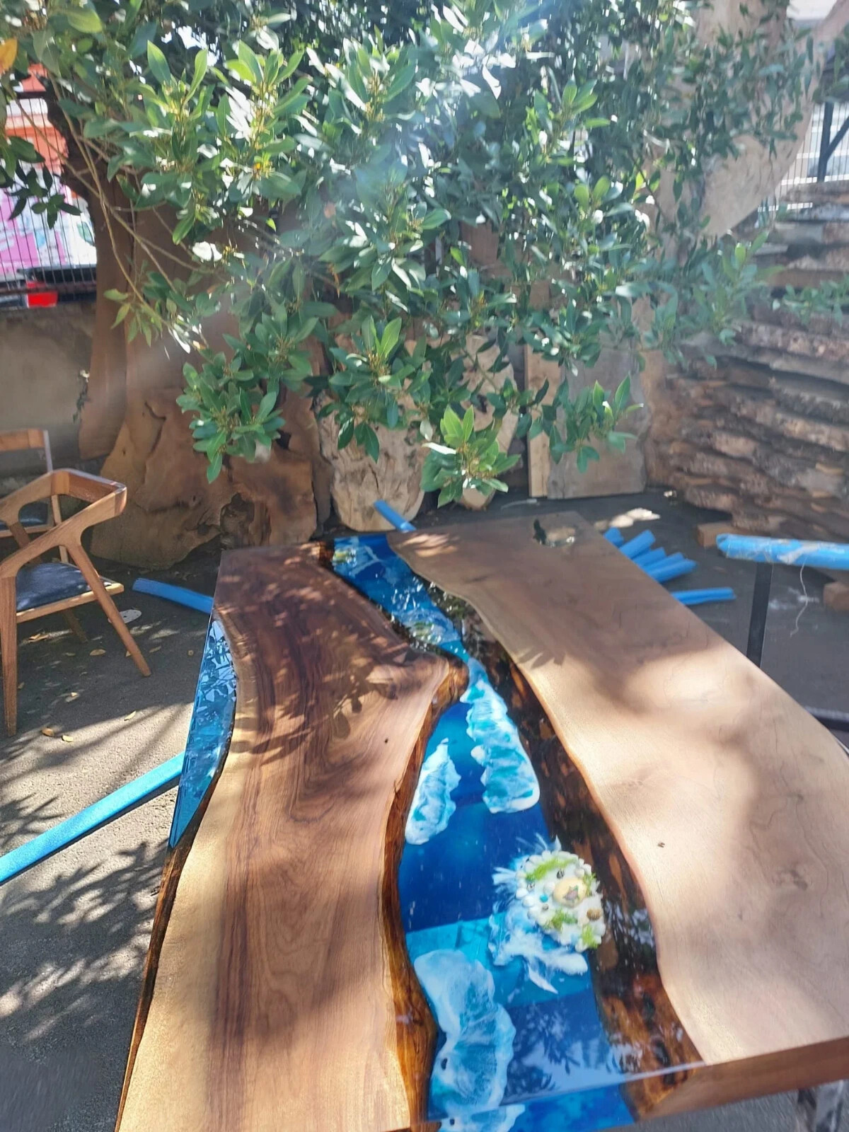 Handmade Epoxy Table Walnut Blue Turquoise Aquarium Epoxy Table Dining Table