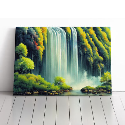 Lush Waterfall Vol.1 Canvas Wall Art Print Framed Picture Home Decor Living Room