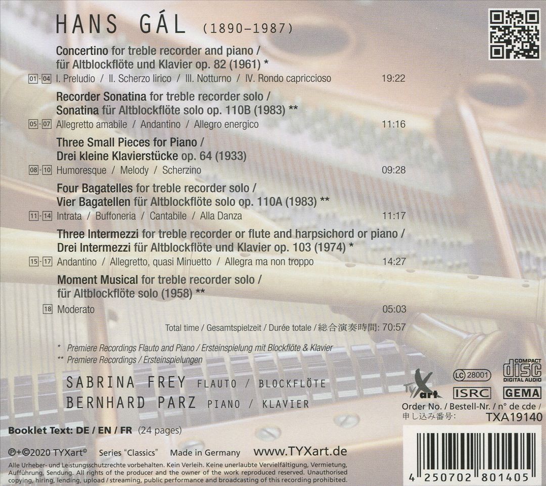 Sabrina Frey & Bernhard Parz Perform Hans Gal's Complete Flute & Piano Works