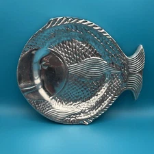 Vtg Pewter 10"x8.5" Fish Shaped Platter Sea Life Decor Maybe Holland Boone EUC
