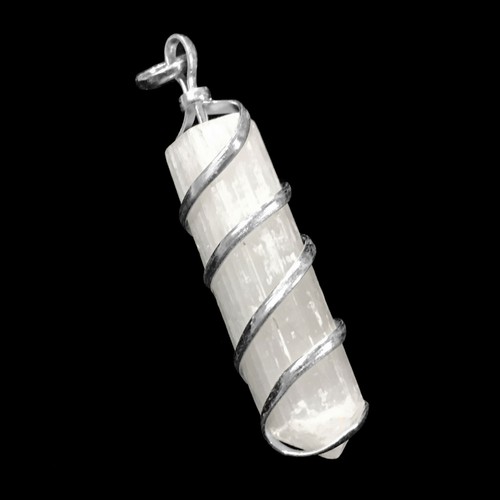 Selenite Wire Wrap Spiral Pendant Point Chakra Crystal Silver Necklace CHARGED - Picture 6 of 9