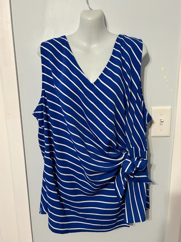Women's Liz Claiborne Deep Blue & White Striped V-Neck Sleeveless Top   Size XXL
