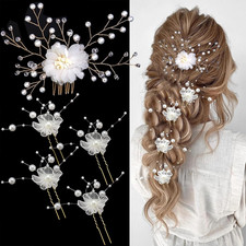 5Pcs Gold Wedding Bridal Hair Combs Pearl Hair Pins Clips Vintage Hair Headpiece