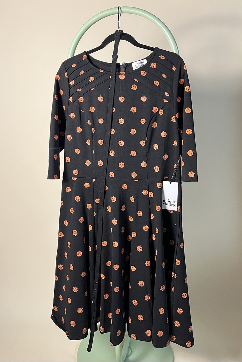 Unique Vintage Size 1X / 16 Black Pumpkin Jack-o-lantern Knit Dress  Halloween