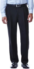 Haggar Men's E-CLO Repreve Stria Pleat Front Dress Pants - Black - 42Wx30L