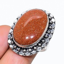 Sunstone Gemstone Handmade 925 Sterling Silver Jewelry Ring Size 7.5 US 
