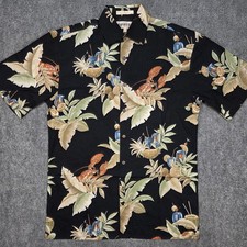 Vtg Campia Moda Shirt Mens S Hawaiian Palm Floral Cocktails Lobster Black Aloha