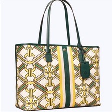Tory Burch Green Gemini Link Medallion Tote Bag Green Yellow Never Used