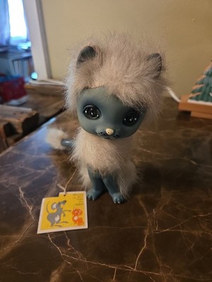 Siamese Cat Kamar Green Eyes Mimi 1969 Fuzzy Hair Rubber Toy Japan Original Tag