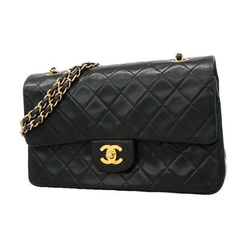 Chanel Double Flap Chain Shoulder Bag Quilted Lambskin Black Women's #OTB408