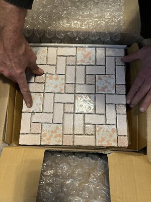 NEW Box of 10 Academy Pink Mosaic Tiles * Imperfect - READ DESCRIPTION