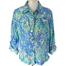 Ruby Rd Button Front Linen Blend Semi Sheer R...