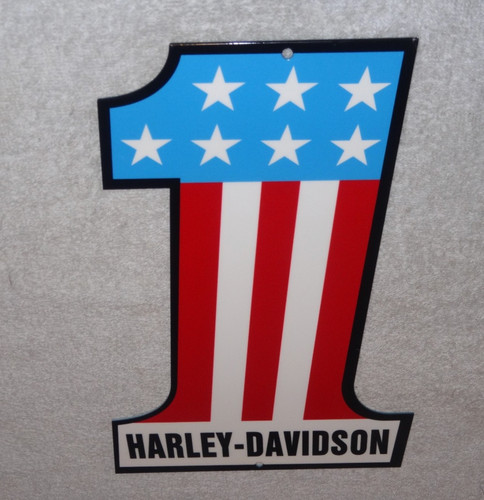 VINTAGE HARLEY DAVIDSON #1 MOTORCYCLES 12" METAL AMF DEALER GASOLINE & OIL  SIGN