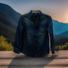 NWT Tommy Hilfiger Blue Denim Shirt Boys Size M 12/14 Long Sleeve Button Up Logo