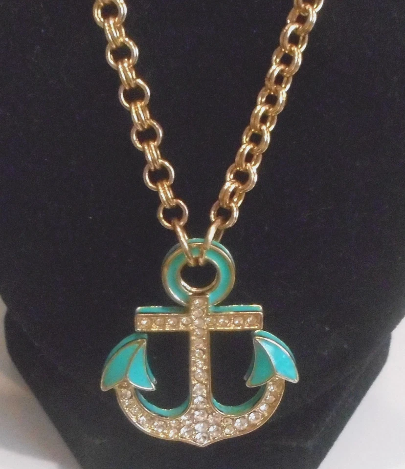 Amrita Singh,Crystals & Enamel,Anchor Design,Gold Tone Round Link Chain,Necklace - Image 4 of 4