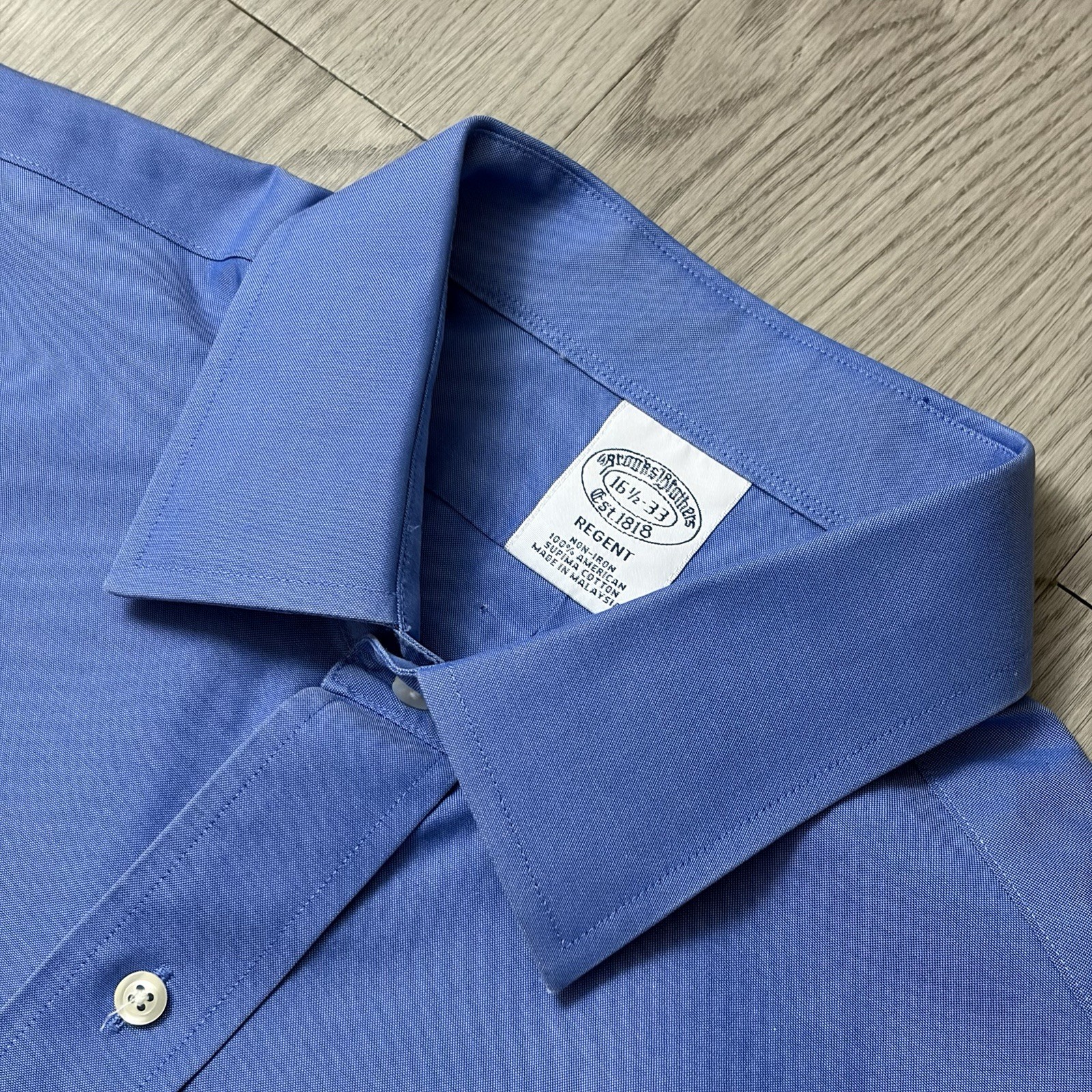 Brooks Brothers Regent Fit Blue Solid Cotton Dress Shirt 16.5-33