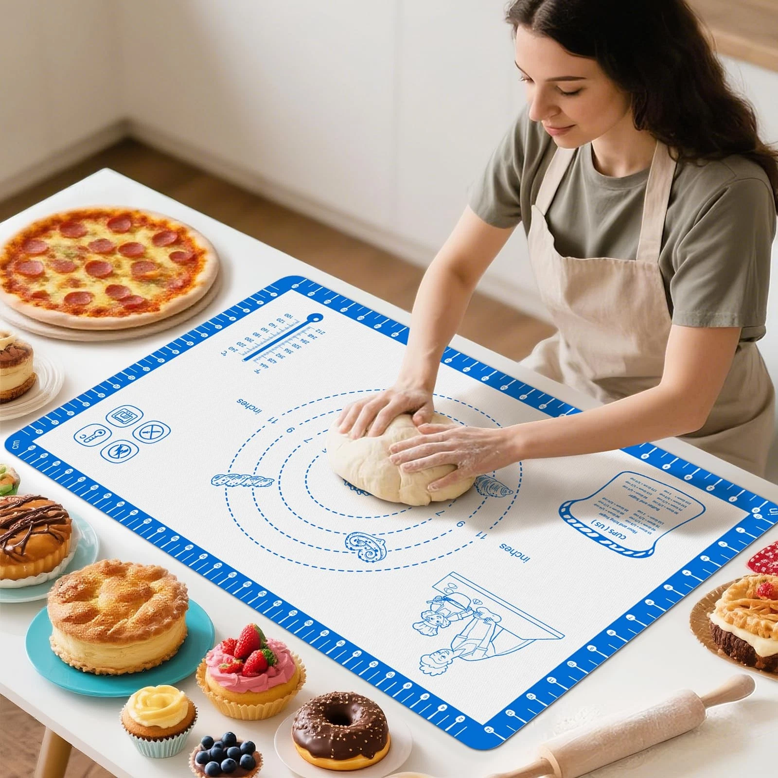 Silicone Baking Mat With 10 Recipes,Silicone Macaron Baking for Cookie, Pizza...