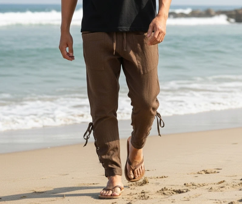 Men's Linen Trousers Brown Ankle Banded Medieval Pants Pirate Viking Costume
Opens in a new window o