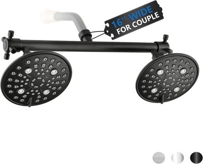 Proox Double Shower Head with Built-in Valve, High Pressure 6 Setting Dual