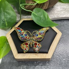 1.81x2.55  Butterfly Gold-tone Rhinestone Brooch Lapel Pin New Free Ship B7914