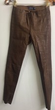 Polo Ralph Lauren Chestnut Brown Lamb Leather Leggings Zip Ankle Stretch Size XS