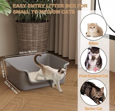 Open-Top Large High Sides Cat Litter Box with Low Entrance
