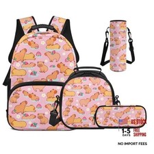 Girls Backpack - Kids Bookbag with Lunch Box  Pencil Case 17" Capybara Pink