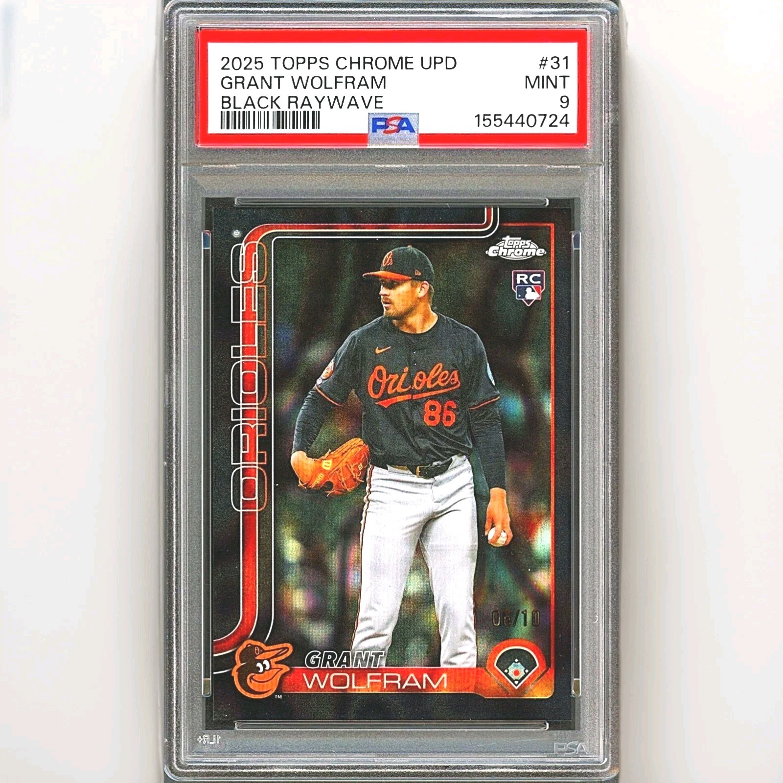 2025 Topps Chrome Update - Grant Wolfram (RC) Black RayWave /10 #USC31 PSA 9