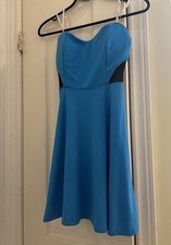 G by Guess Blue Sweetheart Strapless Dress with Black Mesh Sides